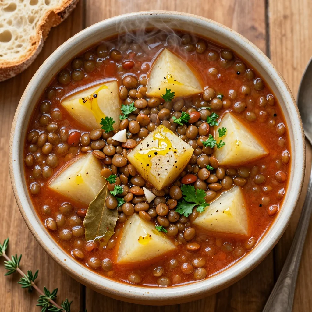 warm lentil and turnip stew packed with protein for cold days