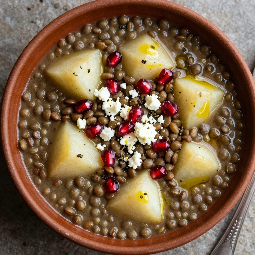 warm lentil and turnip stew packed with protein for cold days