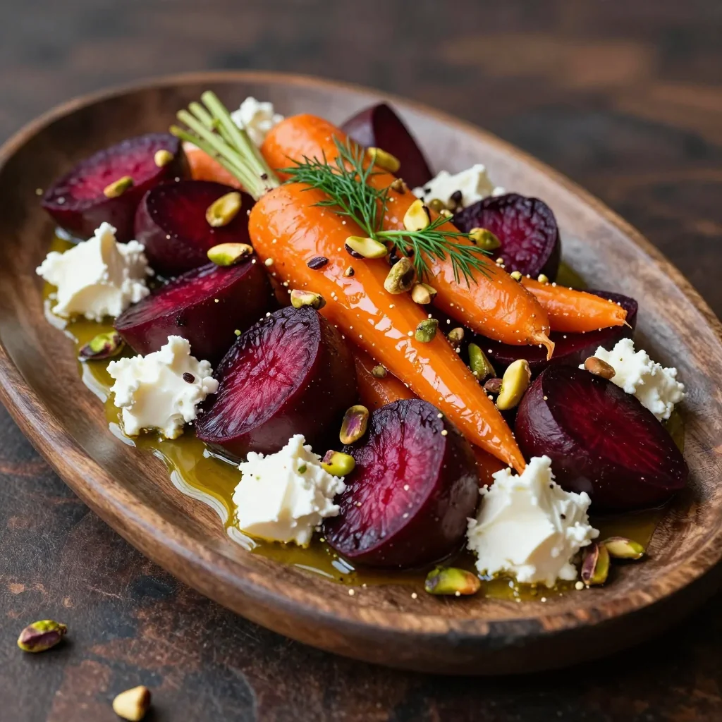 warm roasted beets and carrots salad with citrus vinaigrette