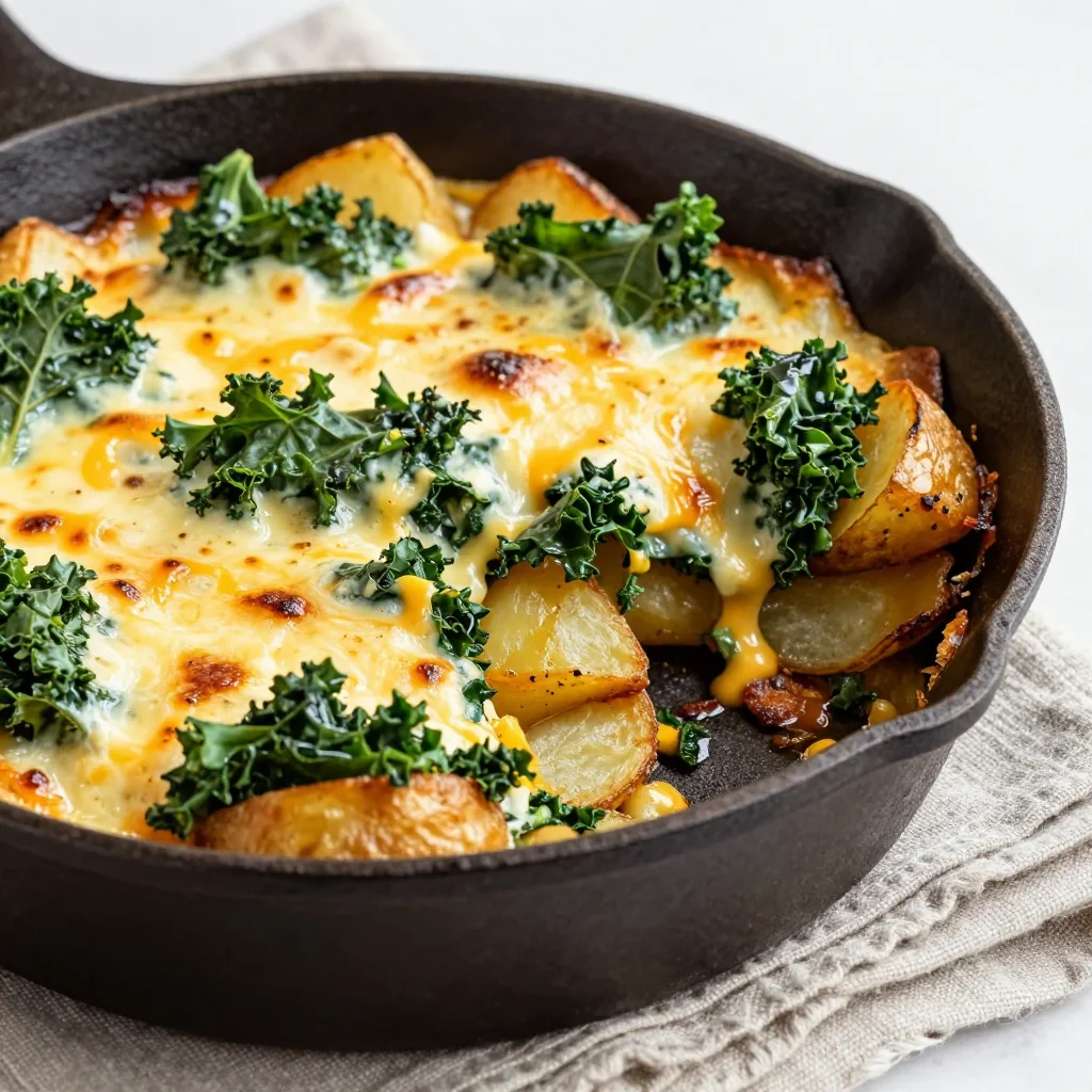warm winter brunch bake with potatoes kale and melted cheese