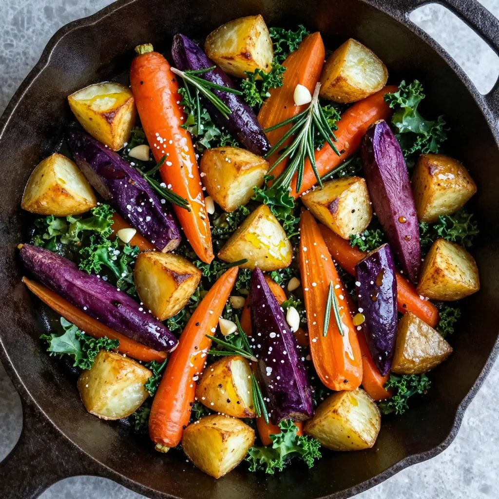 warm winter vegetable and potato hash with rosemary and garlic