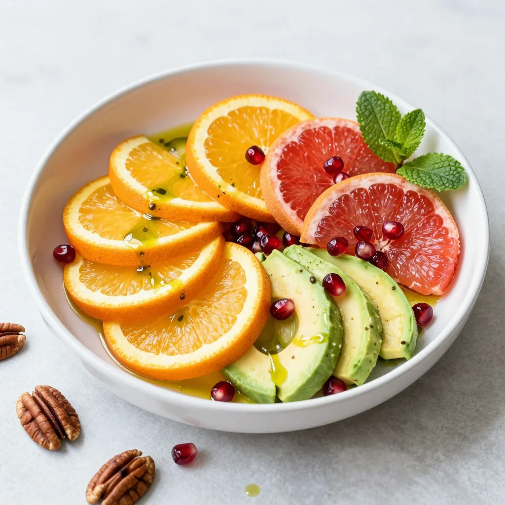 zesty citrus and avocado salad with toasted pecans for holiday brunch