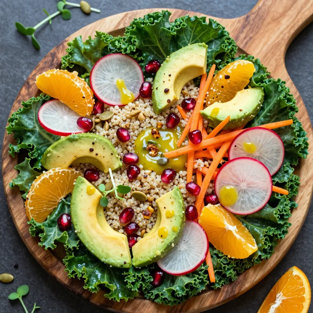 zesty kale and quinoa salad with citrus vinaigrette for festive lunches