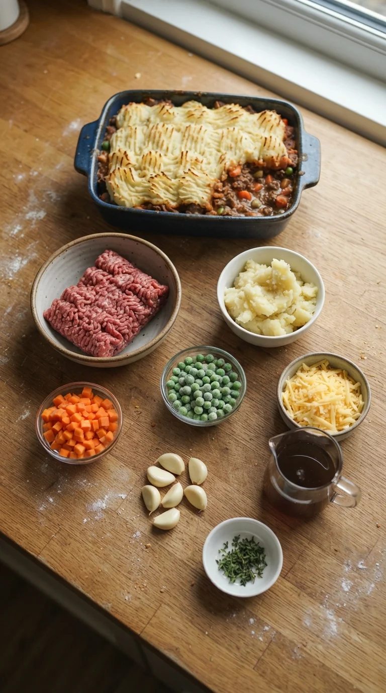 Ingredients for Cheesy Beef Shepherd Pie