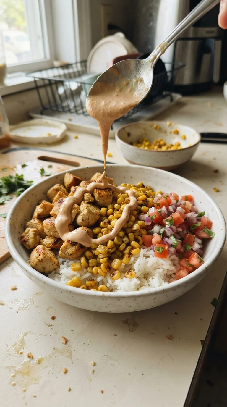 Step-by-step cooking of Savory Corn Chicken Rice Bowls