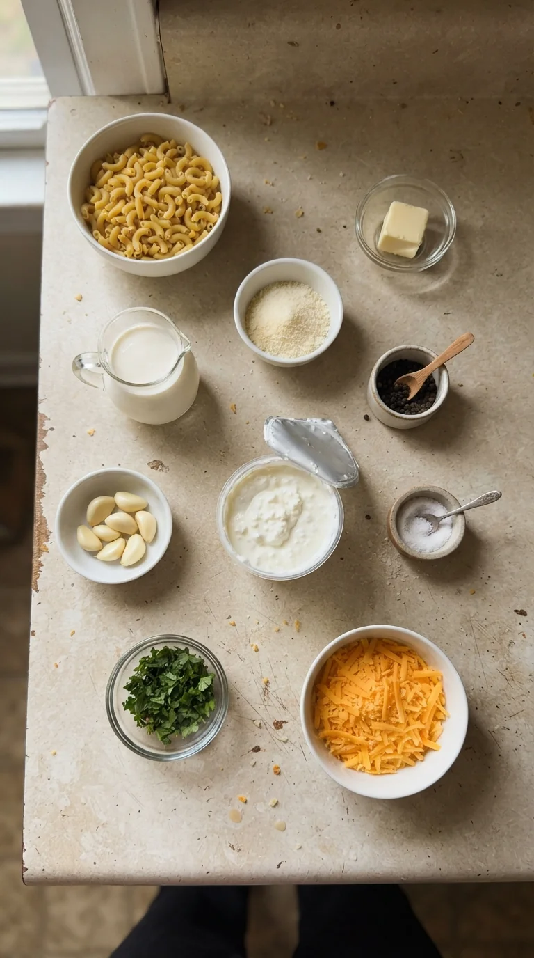 Ingredients for Creamy Cottage Cheese Mac and Cheese