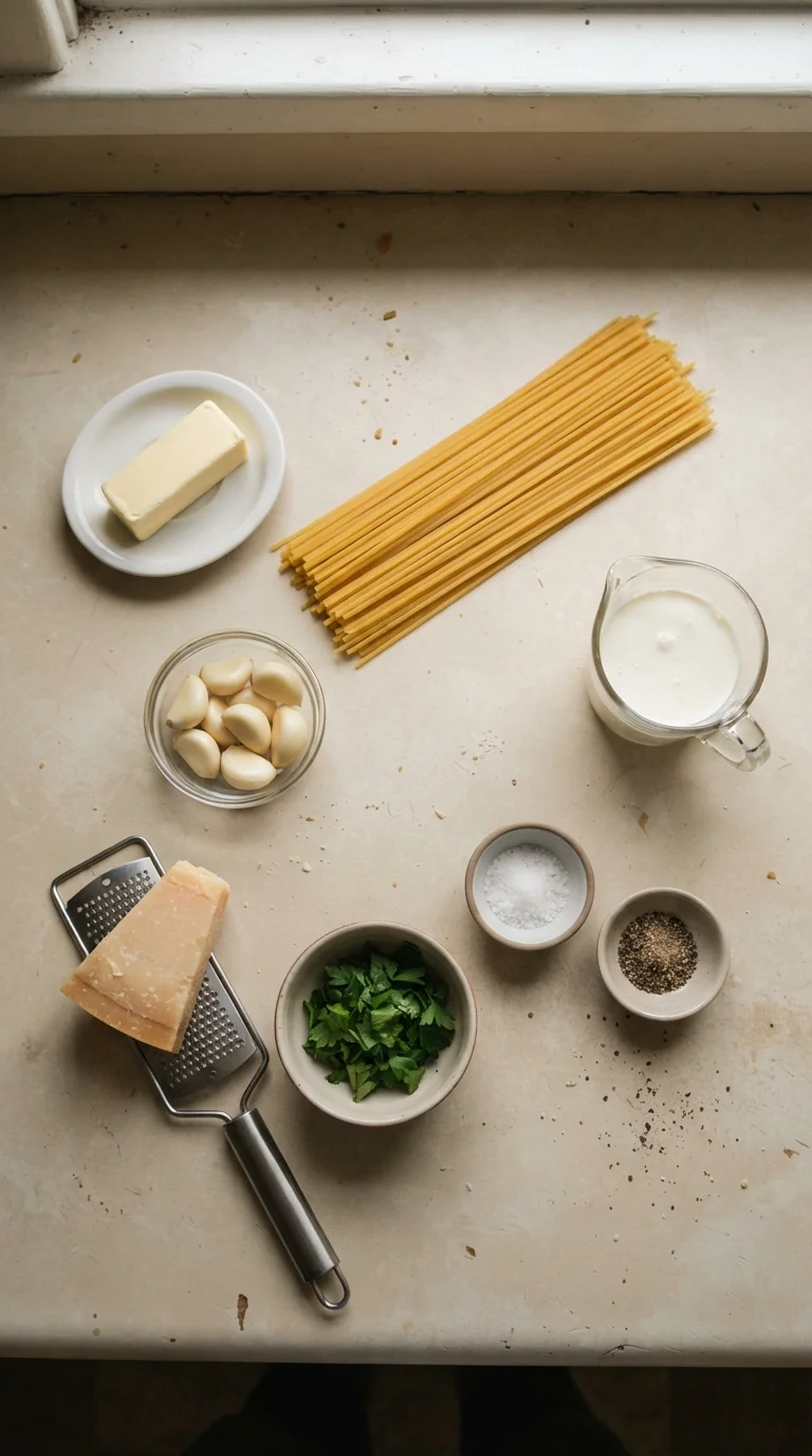 Ingredients for Creamy Garlic Butter Spaghetti Recipe