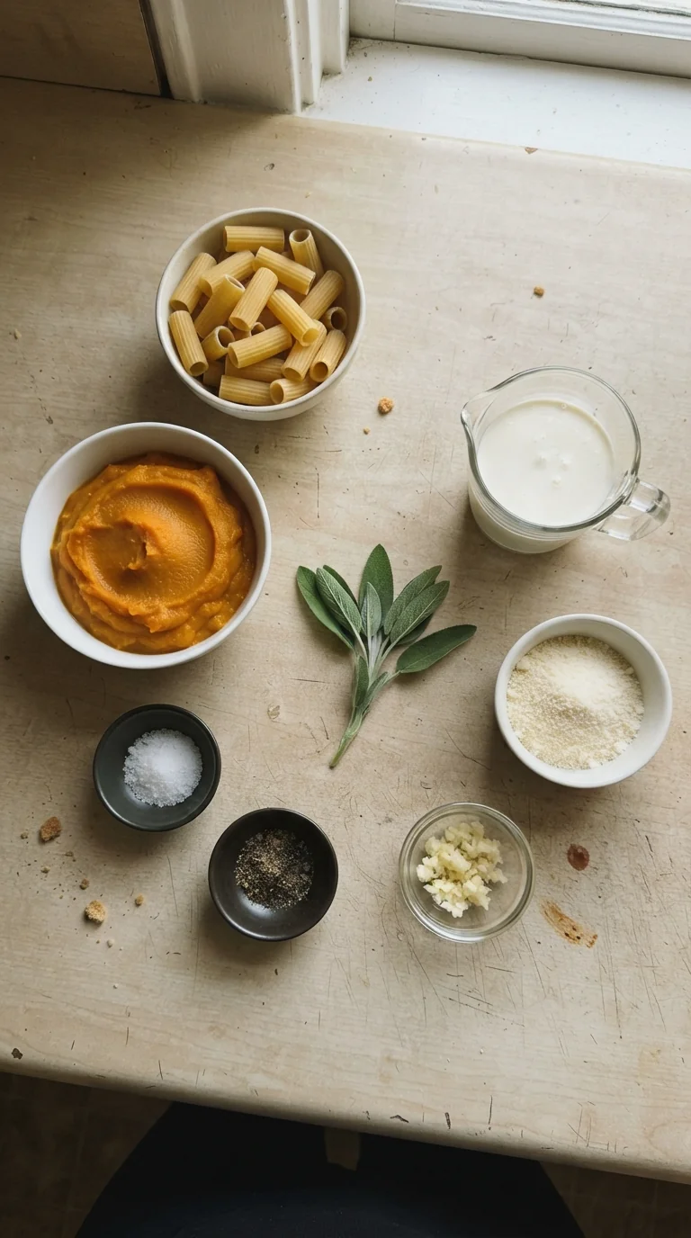 Ingredients for Creamy Pumpkin Alfredo Rigatoni