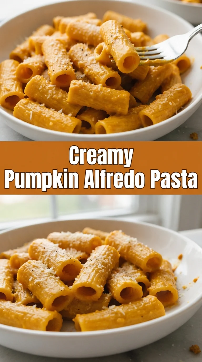 Rigatoni tossed in creamy pumpkin alfredo sauce with sage and parmesan