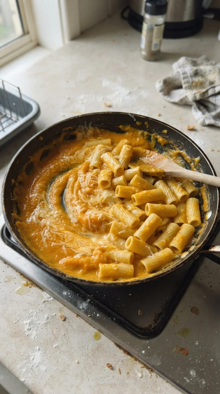 Step-by-step cooking of Creamy Pumpkin Alfredo Rigatoni