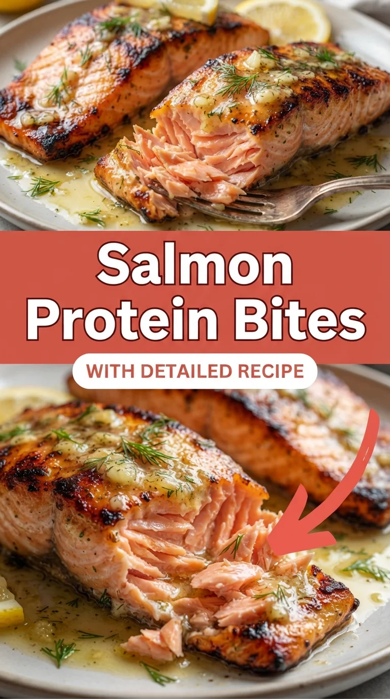 Golden salmon cubes coated in butter and herbs, placed on a platter with fresh dill and lemon wedges.