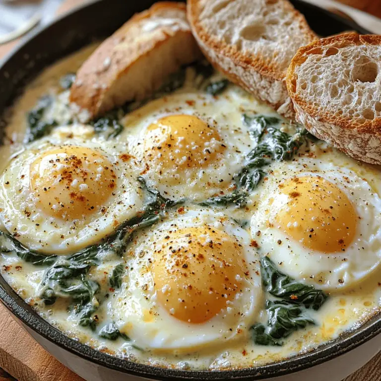 Welcome to the world of Creamy Spinach and Eggs Delight, a recipe that perfectly marries comfort and nutrition in every bite. This dish stands out as an ideal choice for breakfast or brunch, offering a delightful combination of rich flavors and wholesome ingredients. Imagine waking up to a plate filled with vibrant green spinach and perfectly cooked eggs, all enveloped in a smooth, creamy sauce. Not only does it tickle the taste buds, but it also provides a nourishing start to your day.