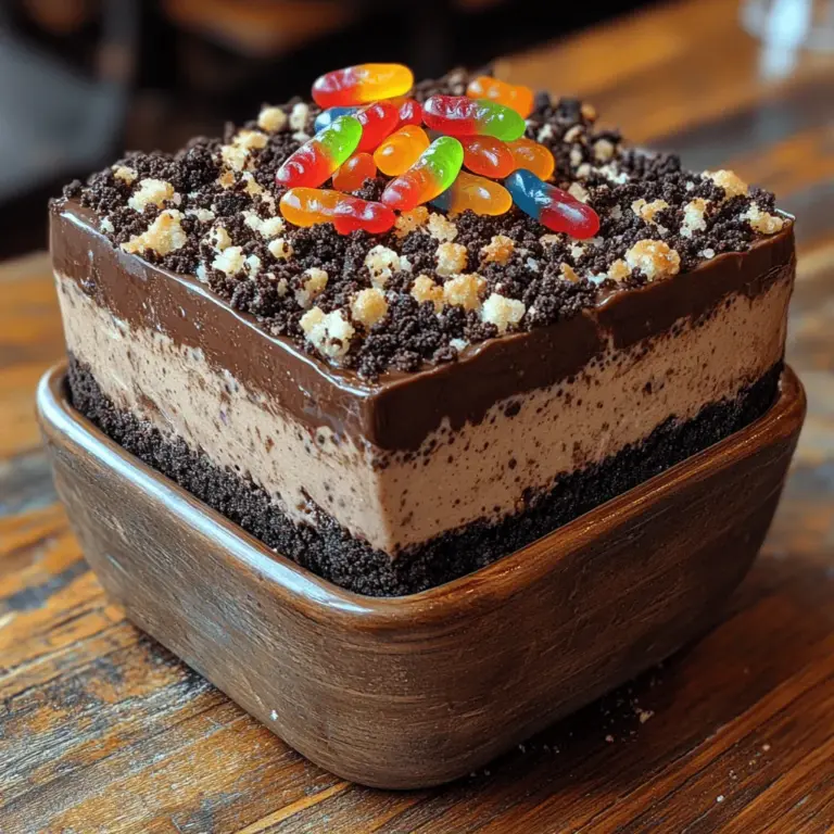Chocolate Pudding Delight Dirt Cake is a whimsical dessert that brings a sense of nostalgia and playfulness to any gathering. With its rich layers of chocolatey goodness, creamy textures, and surprising presentation, this cake is more than just a treat; it’s a conversation starter and a delightful centerpiece at parties, BBQs, and family gatherings. The appeal of the Chocolate Pudding Delight Dirt Cake lies in its fun, layered design and the ability to engage both children and adults alike. Imagine the joy on a child’s face when they find gummy worms poking out from a delicious mound of chocolate pudding!