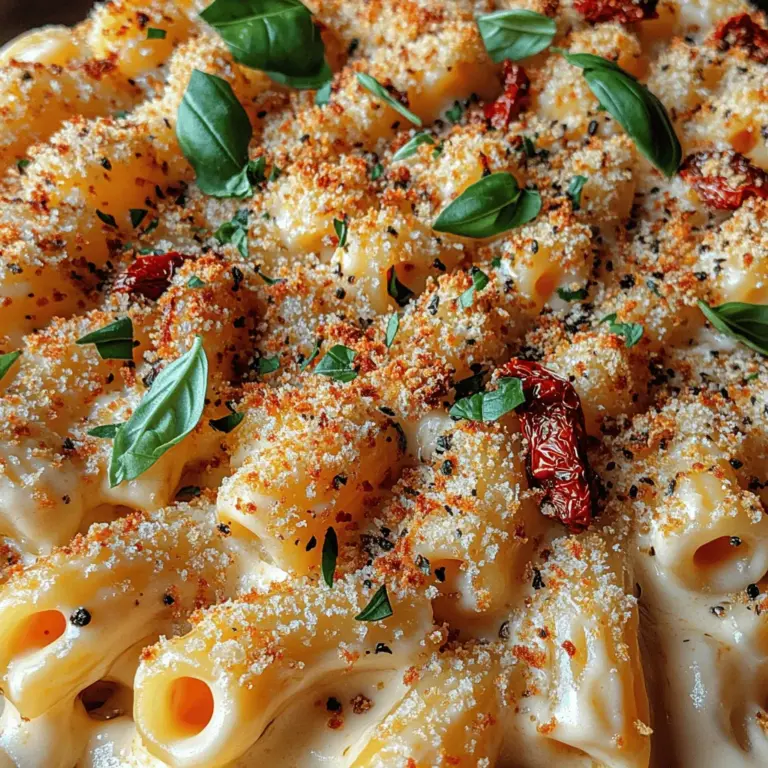 Tuscan Delight Mac & Cheese reimagines a beloved American classic by infusing it with the rich and vibrant flavors of Italy. This dish represents a perfect fusion of traditional Italian culinary elements and the comforting familiarity of mac and cheese. Imagine the creamy texture of perfectly melted cheeses enveloping tender pasta, enhanced by aromatic herbs and sun-dried tomatoes, all while maintaining the heartiness that makes mac and cheese a favorite among many.
