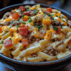 If you’re on the hunt for a dish that seamlessly blends the flavors of a classic cheeseburger with a creamy pasta experience, look no further than Loaded Cheeseburger Alfredo Pasta. This innovative recipe draws inspiration from the hearty, beloved cheeseburger while incorporating the rich, indulgent qualities of Alfredo sauce, making it a perfect choice for family dinners or gatherings with friends.