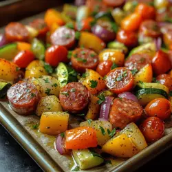 If you’re seeking a meal that’s as vibrant as it is delicious, look no further than the Sizzling Kielbasa & Rainbow Veggie Sheet Pan Delight. This dish bursts with color and flavor, showcasing the beauty of fresh ingredients while delivering a satisfying, hearty meal. The combination of juicy kielbasa and an array of colorful vegetables creates a delightful feast for the eyes as well as the palate.