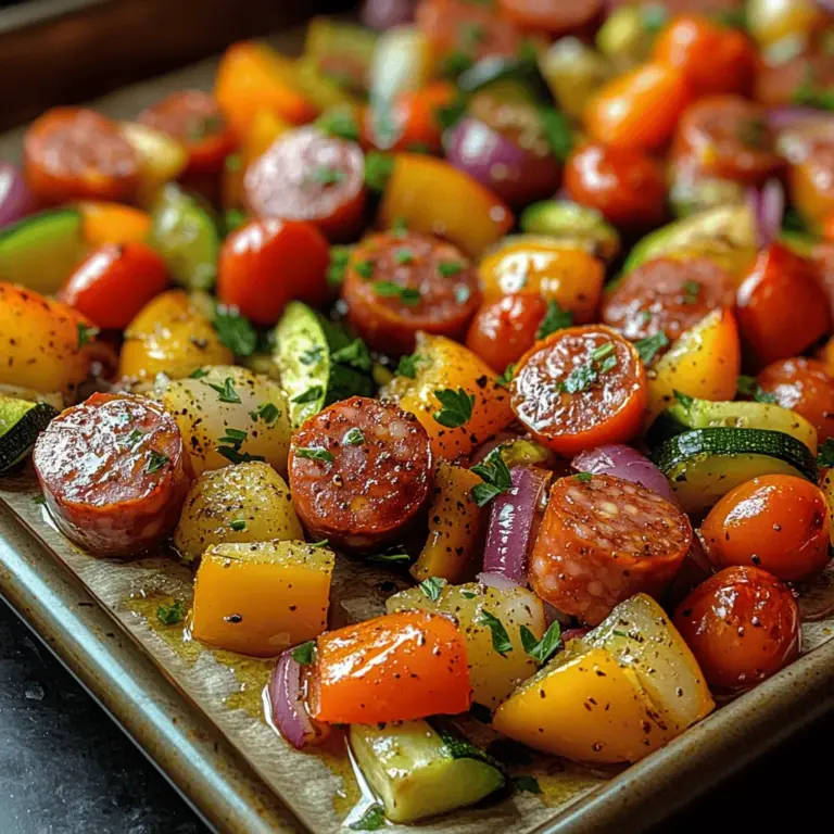 If you’re seeking a meal that’s as vibrant as it is delicious, look no further than the Sizzling Kielbasa & Rainbow Veggie Sheet Pan Delight. This dish bursts with color and flavor, showcasing the beauty of fresh ingredients while delivering a satisfying, hearty meal. The combination of juicy kielbasa and an array of colorful vegetables creates a delightful feast for the eyes as well as the palate.