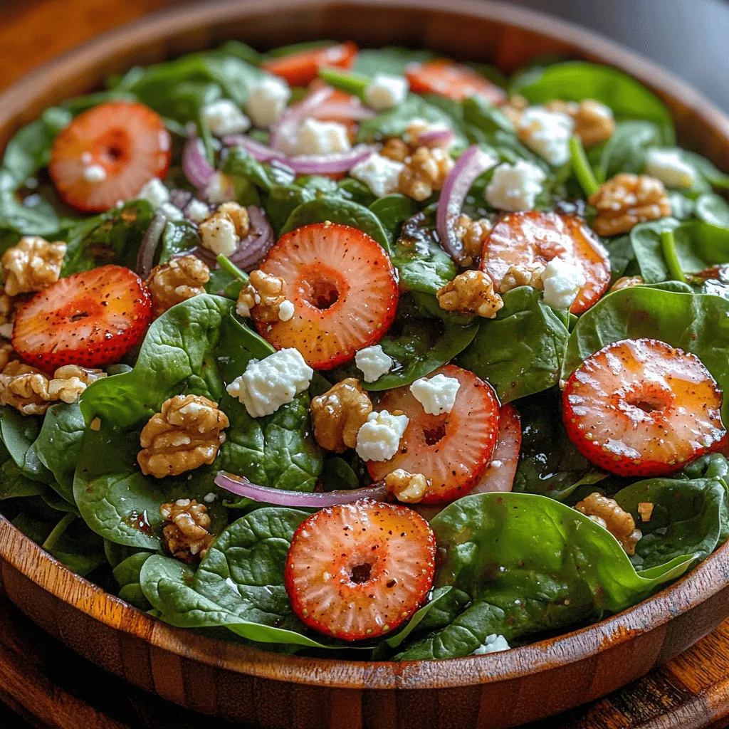 The Vibrant Strawberry Spinach Salad is a delightful blend of fresh ingredients that not only tantalizes the taste buds but also provides a burst of color and nutrition. This salad is a perfect addition to any meal, offering a refreshing balance of flavors from the sweet strawberries, creamy feta, and crunchy walnuts. With its visually appealing presentation and delicious taste, this salad can elevate any dining experience, whether it’s a light lunch, a side dish for dinner, or a healthy appetizer for gatherings.