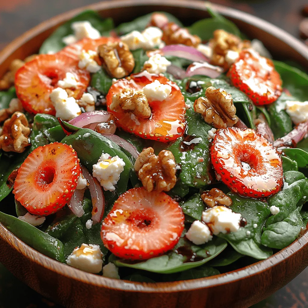 The Vibrant Strawberry Spinach Salad is a delightful blend of fresh ingredients that not only tantalizes the taste buds but also provides a burst of color and nutrition. This salad is a perfect addition to any meal, offering a refreshing balance of flavors from the sweet strawberries, creamy feta, and crunchy walnuts. With its visually appealing presentation and delicious taste, this salad can elevate any dining experience, whether it’s a light lunch, a side dish for dinner, or a healthy appetizer for gatherings.
