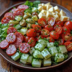 The Italian Grinder Salad is a delightful creation that encapsulates the essence of Italian-American cuisine. With its vibrant colors and fresh ingredients, this salad is not only visually appealing but also packed with flavor. Originating from the classic grinder sandwich—a sub filled with meats, cheeses, and vegetables—this salad transforms those beloved sandwich components into a refreshing dish that can stand on its own. Whether served as a side or a main course, the Italian Grinder Salad has become a staple at gatherings, picnics, and family dinners.