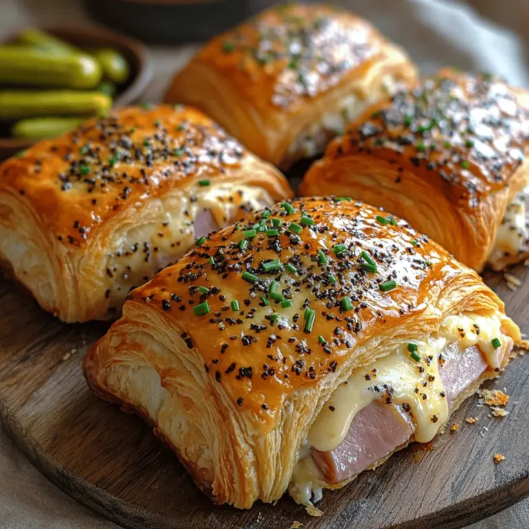 Gourmet baked ham and cheese croissants offer a delightful fusion of flaky pastry and rich, savory fillings, making them the perfect addition to any breakfast or brunch spread. These luxurious treats can also serve as a satisfying snack throughout the day, appealing to both casual eaters and culinary connoisseurs alike. What makes these croissants particularly enticing is their versatility; they can be enjoyed warm, straight from the oven, or even at room temperature, making them an ideal option for gatherings or picnics.