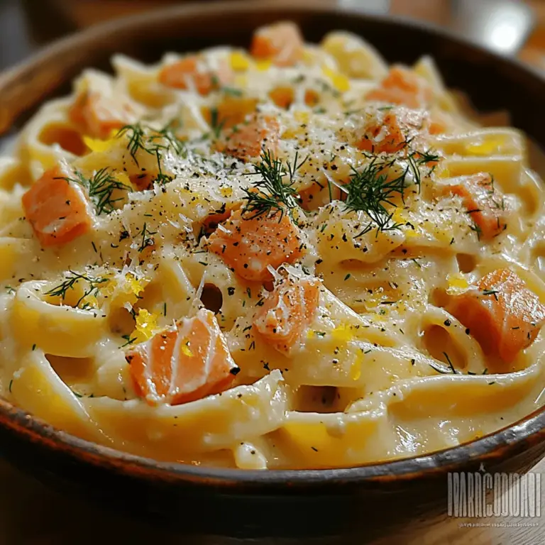 Gourmet Smoked Salmon and Dill Pasta is a sumptuous dish that effortlessly combines elegance and comfort. This recipe highlights the luxurious flavors of smoked salmon paired with a creamy sauce, fresh herbs, and al dente pasta, making it a delightful centerpiece for any occasion. Whether you're planning a cozy weeknight dinner or an elegant gathering with friends and family, this dish adapts beautifully to both settings, impressing your guests while also being quick enough for a simple meal at home.