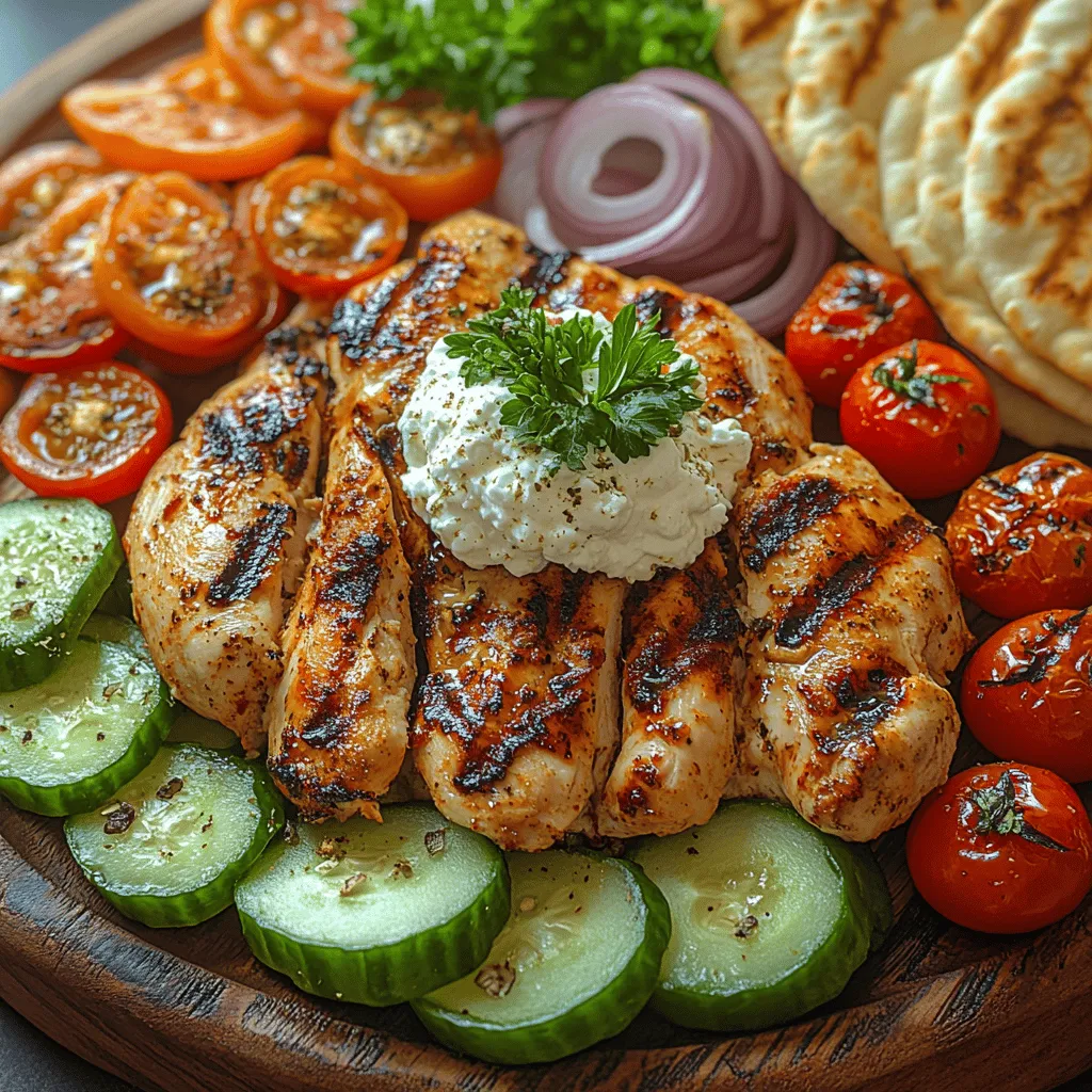 Mediterranean cuisine is celebrated not only for its vibrant flavors but also for its impressive health benefits. Rich in fresh vegetables, whole grains, lean proteins, and healthy fats, this culinary tradition emphasizes ingredients that promote overall well-being. The Mediterranean diet is often lauded for its role in heart health and longevity, making it a popular choice for those seeking to maintain a balanced lifestyle. One standout dish that encapsulates the essence of Mediterranean cooking is <strong>Grilled Greek Chicken with Whipped Feta</strong>.” /></p>
</p>
<p><strong>Grilling Techniques</strong></p>
</p>
<p>To master the art of grilling Greek chicken, it’s essential to understand the nuances of the grilling process. Here’s how to ensure your chicken turns out perfectly every time:</p>
</p>
<p><strong>Preheating the Grill</strong></p>
<p>Before placing your marinated chicken on the grill, preheat it to medium-high heat, around 375°F to 400°F (190°C to 200°C). Preheating is crucial as it creates a sear on the chicken’s exterior, locking in moisture and flavor. If your grill is too cool, the chicken may cook unevenly, resulting in a dry texture. Use a grill thermometer to accurately gauge the temperature.</p>
</p>
<p><strong>Proper Grilling Techniques for Chicken</strong></p>
<p>Once the grill is preheated, oil the grates lightly to prevent the chicken from sticking. Place the chicken thighs on the grill and close the lid. Avoid moving them around too much; let them sear for about 5-7 minutes on one side before flipping. For even cooking, you should aim to grill the chicken on each side for approximately 6-8 minutes depending on thickness.</p>
</p>
<p><strong>How to Check for Doneness Using a Meat Thermometer</strong></p>
<p>To ensure your chicken is cooked to perfection, use a meat thermometer. Insert it into the thickest part of the chicken; it should read at least 165°F (74°C). If you don’t have a thermometer, you can also check for doneness by cutting into the thickest part of the chicken; the juices should run clear, not pink.</p>
</p>
<p><strong>Tips for Achieving Grill Marks and Juicy Chicken</strong></p>
<p>For those coveted grill marks, resist the urge to move the chicken too soon. Let it rest undisturbed on the grill for a good few minutes. Once it’s time to flip, rotate the chicken 90 degrees halfway through cooking on that side for perfect crosshatch marks. Additionally, marinating the chicken not only infuses flavor but also helps retain moisture, resulting in juicy meat.</p>
</p>
<p><strong>Resting the Chicken After Grilling</strong></p>
<p>After removing the chicken from the grill, allow it to rest for at least 5-10 minutes before slicing. This step is essential as it allows the juices to redistribute throughout the meat, ensuring a tender and moist bite. Cutting into the chicken immediately can result in a loss of juices, leading to dryness.</p>
</p>
<p><strong>Serving Suggestions</strong></p>
</p>
<p>Once your Grilled Greek Chicken is ready, it’s time to plate it beautifully for an enticing presentation. Here are some ideas to elevate your dish:</p>
</p>
<p><strong>Presentation Ideas</strong></p>
<p>Arrange the grilled chicken on a large platter, garnished with fresh herbs such as parsley or dill for a pop of color. Drizzle some of the whipped feta over the chicken, or serve it in a small bowl on the side for dipping. Adding slices of lemon around the platter not only enhances visual appeal but also complements the flavors of the chicken.</p>
</p>
<p><strong>Recommended Accompaniments</strong></p>
<p>The Mediterranean flair of the grilled chicken pairs beautifully with a variety of sides. Consider serving it with a refreshing Greek salad, featuring crisp cucumbers, ripe tomatoes, red onions, Kalamata olives, and a sprinkle of oregano. Also, warm pita bread or grilled flatbreads are excellent for scooping up the whipped feta and enjoying with the chicken. Roasted vegetables, such as zucchini, bell peppers, and eggplant, drizzled with olive oil and seasoned with herbs, can also round out the meal.</p>
</p>
<p><strong>Suggestions for Pairing with Beverages</strong></p>
<p>To complement the flavors of your meal, pair your Grilled Greek Chicken with a glass of dry Mediterranean wine, such as a crisp Sauvignon Blanc or a fruity rosé. If you prefer non-alcoholic options, consider serving refreshing mocktails like a cucumber mint lemonade or a sparkling pomegranate spritzer. These beverages will enhance the overall dining experience and keep things light and refreshing.</p>
</p>
<p><strong>Nutritional Analysis</strong></p>
</p>
<p>Understanding the nutritional benefits of your meal can enhance your appreciation for it. Here’s a breakdown of the key ingredients and their health benefits:</p>
</p>
<p><strong>Breakdown of Nutritional Benefits</strong></p>
<p>– <strong>Chicken</strong>: A lean protein source, chicken is rich in essential amino acids that support muscle growth and repair. It is also low in fat, especially if you choose skinless cuts.</p>
<p>– <strong>Olive Oil</strong>: A staple of Mediterranean cuisine, olive oil is high in monounsaturated fats, which can help lower bad cholesterol levels. It also contains antioxidants and anti-inflammatory properties.</p>
<p>– <strong>Feta Cheese</strong>: This tangy cheese is lower in fat than many other cheeses and provides calcium, protein, and beneficial probiotics.</p>
<p>– <strong>Herbs and Spices</strong>: Ingredients like garlic, oregano, and lemon not only add flavor but also offer various health benefits, including anti-inflammatory and antioxidant properties.</p>
</p>
<p><strong>Health Benefits of Incorporating Mediterranean Flavors</strong></p>
<p>Following a Mediterranean diet, highlighted by fresh vegetables, healthy fats, whole grains, and lean proteins, has been linked to numerous health benefits, including reduced risks of heart disease, improved brain function, and weight management. This diet emphasizes whole, unprocessed foods that nourish the body.</p>
</p>
<p><strong>Overview of the Dish’s Calorie Count and Macronutrient Profile Per Serving</strong></p>
<p>Each serving of Grilled Greek Chicken with Whipped Feta (approximately 4 oz of chicken and a couple of tablespoons of whipped feta) contains around 350-400 calories, depending on the specific ingredients used. The macronutrient profile per serving typically includes:</p>
<p>– Protein: 30-35g</p>
<p>– Fats: 20-25g</p>
<p>– Carbohydrates: 5-10g</p>
</p>
<p>This well-rounded dish provides a satisfying balance of nutrients while keeping calorie counts in check.</p>
</p>
<p><strong>Cultural Significance of the Dish</strong></p>
</p>
<p>Grilled meats and feta cheese play a vital role in Greek cuisine, reflecting the rich culinary traditions of the Mediterranean.</p>
</p>
<p><strong>Exploration of the Role of Grilled Meats and Feta Cheese in Greek Cuisine</strong></p>
<p>In Greece, grilling is a cherished cooking method, often associated with social gatherings and celebrations. Dishes like souvlaki and gyros showcase the popularity of grilled meats marinated in aromatic herbs and spices. Feta cheese, with its crumbly texture and briny flavor, is a staple ingredient, enhancing salads, pastries, and grilled dishes alike.</p>
</p>
<p><strong>Connection to Mediterranean Dietary Patterns and Their Health Benefits</strong></p>
<p>The Mediterranean diet, which emphasizes fish, poultry, whole grains, legumes, fruits, and vegetables, is recognized for its health benefits. This dietary pattern not only supports a balanced lifestyle but also fosters social connections, as meals are often enjoyed communally.</p>
</p>
<p><strong>The Communal Aspect of Enjoying Meals in Greek Culture</strong></p>
<p>In Greek culture, food is more than sustenance; it’s a means of bringing people together. Sharing meals, whether at family gatherings or during festive occasions, fosters relationships and creates lasting memories. Grilled dishes like our chicken recipe are often at the center of these shared experiences, enhancing the joy of dining.</p>
</p>
<p><strong>Conclusion</strong></p>
</p>
<p>Grilled Greek Chicken with Whipped Feta is not just a meal; it’s a celebration of Mediterranean flavors and culture. The combination of marinated chicken, creamy feta, and fresh ingredients offers a delightful explosion of taste that is both satisfying and nutritious.</p>
</p>
<p>As you explore this delicious recipe, you’ll not only enjoy the benefits of healthy eating but also immerse yourself in the rich traditions of Greek cuisine. We encourage you to try this recipe at home and experience the joy of Mediterranean cooking. Whether it’s a casual weeknight dinner or a festive gathering, this dish is sure to impress and nourish. So fire up the grill, gather your loved ones, and enjoy the bliss of Mediterranean flavors.</p>
</div>