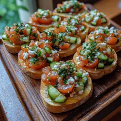 Bruschetta, a beloved Italian antipasto, is a culinary staple that epitomizes the joy of simple ingredients coming together to create an explosion of flavor. This dish is not only a crowd-pleaser at gatherings and parties but also serves as an ideal light snack for those sunny afternoons when you crave something refreshing yet satisfying. Among the myriad of bruschetta recipes, the Zesty Tomato Cucumber Bruschetta stands out with its vibrant flavors and fresh ingredients that dance on the palate.