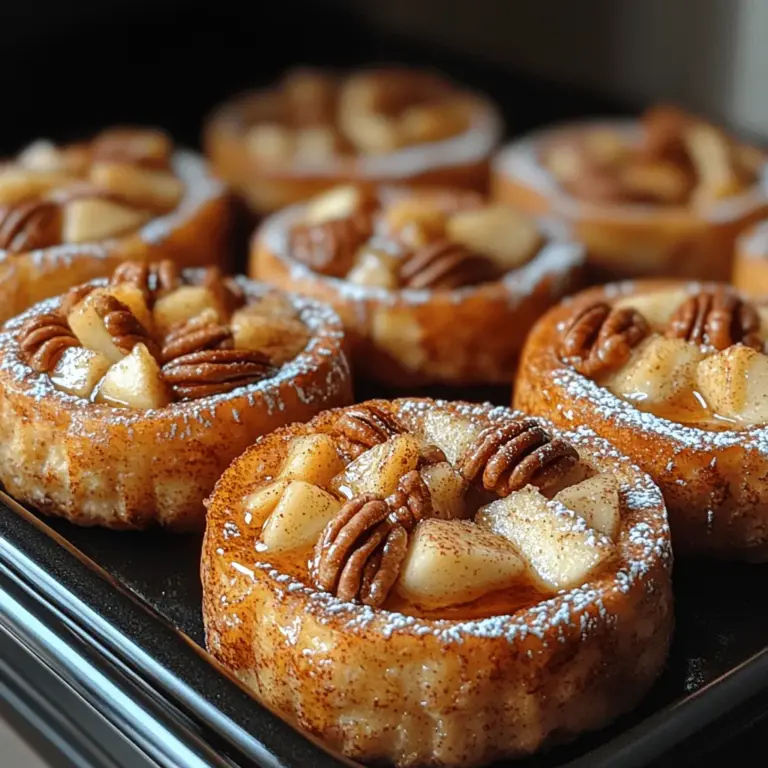 Imagine waking up to the sweet smell of warm cinnamon and fresh apples wafting through your kitchen, signaling a delightful breakfast experience unlike any other. The Cinnamon-Swirled Apple Pecan French Toast Cups offer just that—a creative twist on a classic dish that brings together the comforting flavors of cinnamon, crunchy pecans, and tender, juicy apples. Perfect for breakfast or brunch, these delightful cups are not only delicious but also incredibly easy to prepare, making them a popular choice for gatherings and family meals alike. Each cup is an individual serving, allowing everyone to enjoy their own portion while adding an element of fun to your dining table.