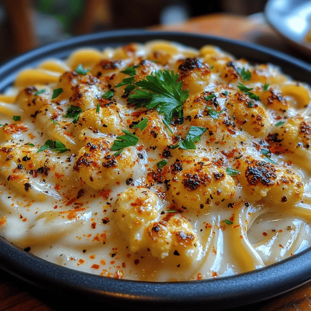 In recent years, the culinary world has seen a remarkable shift towards healthier eating habits, particularly when it comes to indulgent comfort foods like pasta. As more people seek nutritious alternatives without compromising on flavor, dishes that incorporate vegetables as foundational ingredients are gaining immense popularity. One such dish that stands out is <strong>Creamy Roasted Cauliflower Alfredo Pasta</strong>. This recipe offers a delightful blend of rich flavors and a creamy texture, all while being significantly lighter than traditional Alfredo sauce.” /></p>
</p>
<h3>The Impact of Caramelization on Flavor Development</h3>
</p>
<p>Caramelization is a crucial step that enhances the flavor profile of the roasted cauliflower in your Creamy Roasted Cauliflower Alfredo Pasta. When cauliflower is roasted, the high heat triggers the natural sugars within the vegetable to brown, resulting in a rich, nutty flavor that is far superior to raw or steamed cauliflower. This process not only intensifies the taste but also adds depth to the overall dish. The beautifully caramelized bits will bring a hint of sweetness that balances the creamy sauce, making each bite a delightful experience.</p>
</p>
<h3>Cooking the Pasta</h3>
</p>
<p>Once your cauliflower is perfectly roasted, it’s time to turn your attention to the pasta. Choosing the right pasta is essential for this dish; options like fettuccine, linguine, or even whole grain varieties work beautifully with the creamy Alfredo sauce.</p>
</p>
<h4>Best Practices for Cooking Pasta Al Dente</h4>
</p>
<p>To achieve the perfect al dente pasta, follow these best practices:</p>
</p>
<p>1. <strong>Use Abundant Water</strong>: Fill a large pot with water. The general rule of thumb is to use 4-6 quarts of water per pound of pasta. This prevents the pasta from sticking together.</p>
</p>
<p>2. <strong>Season the Water</strong>: Adding a generous amount of salt (about 1-2 tablespoons) to the water not only flavors the pasta but also enhances the overall dish.</p>
</p>
<p>3. <strong>Monitor Cooking Time</strong>: Check the cooking time on the pasta package, but start checking for doneness about 1-2 minutes before the suggested time. Al dente pasta should be firm to the bite, providing a pleasant texture when mixed with the sauce.</p>
</p>
<p>4. <strong>Reserve Pasta Water</strong>: Before draining, reserve at least a cup of the starchy pasta water. This water is a secret weapon in achieving the desired sauce consistency and helps the sauce adhere to the pasta.</p>
</p>
<h3>Making the Alfredo Sauce</h3>
</p>
<p>The Alfredo sauce is the centerpiece of this dish, providing that creamy, luxurious texture that complements the roasted cauliflower beautifully. Let’s break down the process step-by-step.</p>
</p>
<h4>Step-by-Step Process of Sautéing Garlic and Combining Ingredients</h4>
</p>
<p>1. <strong>Sauté Garlic</strong>: In a large skillet, heat about 2 tablespoons of olive oil over medium heat. Once hot, add 3-4 minced garlic cloves. Sauté until fragrant, approximately 1-2 minutes. Be careful not to burn the garlic, as it can turn bitter.</p>
</p>
<p>2. <strong>Blend the Roasted Cauliflower</strong>: In a blender, combine the roasted cauliflower, sautéed garlic, and 1 cup of vegetable broth. Blend until smooth. You may need to scrape down the sides of the blender to ensure all ingredients are well incorporated.</p>
</p>
<p>3. <strong>Add Creaminess</strong>: Once blended, pour the mixture back into the skillet and stir in 1 cup of heavy cream (or a dairy-free alternative like coconut cream for a vegan option), 1 teaspoon of nutritional yeast (for a cheesy flavor), and a pinch of salt and pepper. Stir to combine and let simmer for a few minutes until heated through.</p>
</p>
<h4>Discussing the Blending Method for a Smooth Sauce Texture</h4>
</p>
<p>Achieving a velvety texture is vital for your Alfredo sauce. A high-speed blender is ideal for this task as it thoroughly purées the cauliflower, creating a creamy base. If you prefer a thicker sauce, feel free to add less vegetable broth. For a thinner sauce, add more reserved pasta water during the mixing process. The key is to blend until completely smooth—this ensures that the sauce clings beautifully to the pasta without any lumps.</p>
</p>
<h3>Combining Pasta and Sauce</h3>
</p>
<p>With your pasta cooked and sauce ready, it’s time to bring everything together.</p>
</p>
<h4>Techniques for Evenly Coating Pasta with Sauce</h4>
</p>
<p>1. <strong>Combine</strong>: Add the drained pasta directly into the skillet with the Alfredo sauce. Using tongs, gently toss the pasta in the sauce, allowing it to coat evenly. Ensure every strand is enveloped in that creamy goodness.</p>
</p>
<p>2. <strong>Adjust Sauce Consistency</strong>: If the sauce appears too thick, gradually add reserved pasta water, one tablespoon at a time, until you reach your desired consistency. This starchy water not only helps thin the sauce but also adds flavor and helps it adhere better to the pasta.</p>
</p>
<h3>Serving Suggestions and Presentation</h3>
</p>
<p>Presentation is key to enhancing the dining experience of your Creamy Roasted Cauliflower Alfredo Pasta. Here are some tips to elevate your dish:</p>
</p>
<h4>Ideal Garnishes: Parsley and Red Pepper Flakes for Flavor and Color</h4>
</p>
<p>For a pop of color and added flavor, top your pasta with fresh chopped parsley and a sprinkle of red pepper flakes. The parsley adds a refreshing herbal note, while the red pepper flakes provide a subtle kick that balances the creaminess of the sauce.</p>
</p>
<h4>Plating Tips for an Appealing Presentation</h4>
</p>
<p>– Use a large, shallow bowl for serving to allow the pasta to spread out and be visually appealing.</p>
<p>– Twirl the pasta into a nest using a fork or tongs to create height and dimension on the plate.</p>
<p>– Drizzle a little olive oil or additional sauce over the top for a glossy finish.</p>
</p>
<h4>Suggestions for Pairing with Sides or Beverages</h4>
</p>
<p>To complement your Creamy Roasted Cauliflower Alfredo Pasta, consider serving a fresh green salad with a light vinaigrette or garlic bread on the side. These options provide a nice contrast to the richness of the pasta. For beverages, a crisp white wine, such as Pinot Grigio or Sauvignon Blanc, can enhance the meal—alternatively, a sparkling water infused with lemon can refresh the palate.</p>
</p>
<h3>Nutritional Information and Dietary Considerations</h3>
</p>
<p>Understanding the nutritional profile of your dish is essential, especially if you’re catering to specific dietary needs.</p>
</p>
<h4>Breakdown of Calories, Fats, Proteins, and Carbohydrates Per Serving</h4>
</p>
<p>A typical serving of Creamy Roasted Cauliflower Alfredo Pasta (approximately 1 cup) contains:</p>
</p>
<p>– <strong>Calories</strong>: 400-500 calories (depending on the amount of cream used)</p>
<p>– <strong>Total Fat</strong>: 20-25 grams</p>
<p>– <strong>Saturated Fat</strong>: 10-15 grams</p>
<p>– <strong>Protein</strong>: 10-15 grams</p>
<p>– <strong>Carbohydrates</strong>: 50-60 grams</p>
<p>– <strong>Fiber</strong>: 4-5 grams</p>
</p>
<p>These values will vary based on the specific ingredients and portion sizes utilized.</p>
</p>
<h4>Discussing the Dish’s Suitability for Various Dietary Restrictions</h4>
</p>
<p>This dish can easily be adapted to meet various dietary preferences. For a gluten-free option, simply use gluten-free pasta. To make it vegan, substitute heavy cream with coconut cream or a nut-based alternative and omit the nutritional yeast or use a vegan version. The roasted cauliflower provides a wealth of nutrients, including vitamins C and K, while keeping the dish light and satisfying.</p>
</p>
<h4>Highlighting the Health Benefits of Incorporating This Dish into a Balanced Diet</h4>
</p>
<p>Incorporating cauliflower into your meals not only adds flavor but also boosts your nutritional intake. Cauliflower is low in calories and high in fiber, making it an excellent choice for those seeking to maintain a healthy weight. Additionally, it is packed with antioxidants, which can help reduce inflammation and support overall health. This Creamy Roasted Cauliflower Alfredo Pasta offers a delicious way to enjoy these benefits without sacrificing taste.</p>
</p>
<h3>Conclusion</h3>
</p>
<p>The Creamy Roasted Cauliflower Alfredo Pasta is a perfect combination of rich flavors and satisfying textures, making it a standout dish for any occasion. Its creamy sauce, enhanced by the caramelized flavors of roasted cauliflower, provides a guilt-free indulgence that doesn’t compromise on taste or health.</p>
</p>
<p>Experiment with variations by adding sautéed vegetables, grilled chicken, or different herbs to personalize this dish to your liking. Whether enjoyed as a weeknight dinner or a special occasion meal, this unique take on Alfredo pasta is sure to impress family and friends alike. Embrace the opportunity to create a flavorful, nutritious dish that will become a staple in your culinary repertoire. Enjoy every bite!</p>
</div>