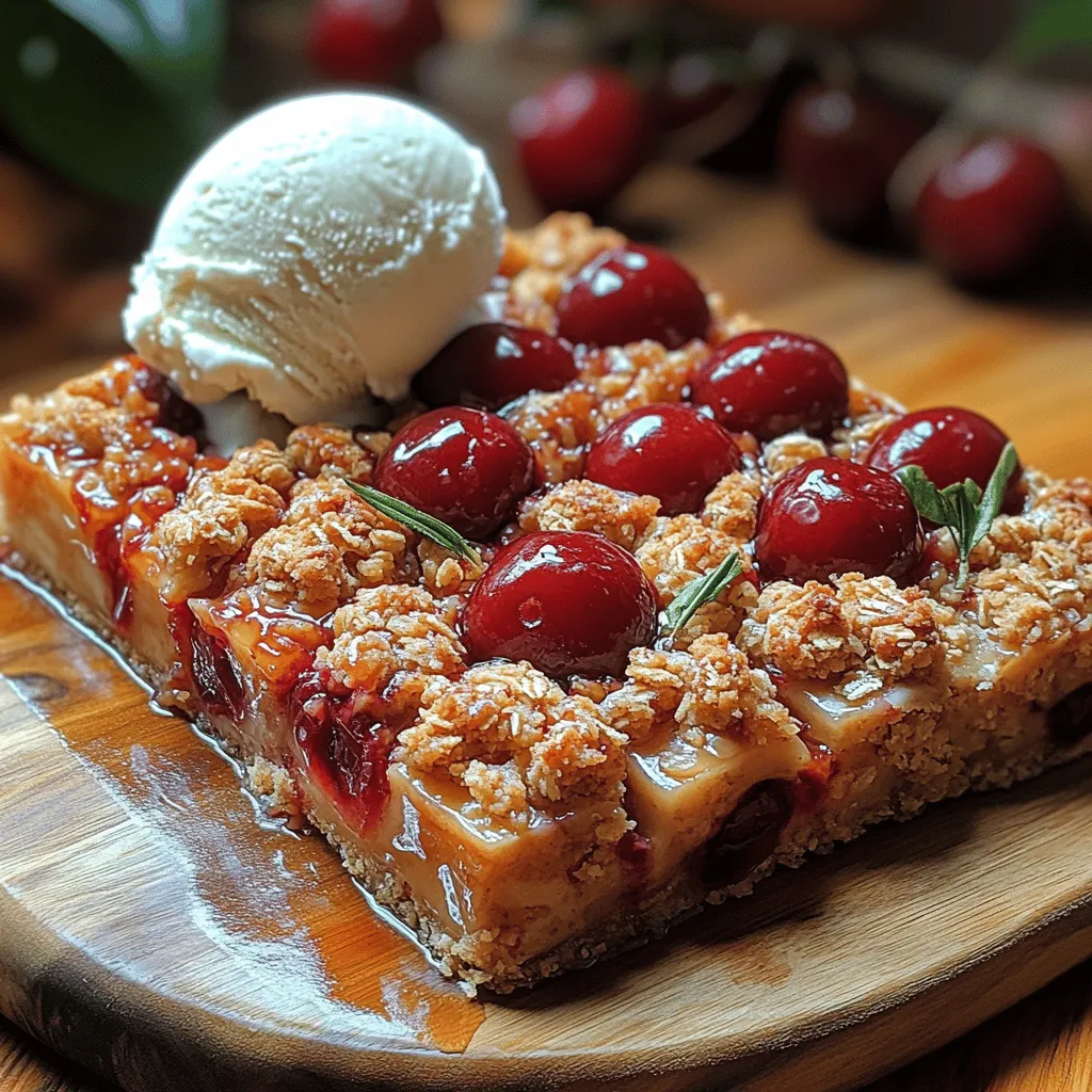 Cherry Delight Crumble Bars are a delightful dessert that perfectly balances the tartness of cherries with a sweet, crumbly topping. This treat not only tempts your taste buds but also offers a visually appealing slice of vibrant red fruit nestled under a golden-brown crust. The sweetness of the cherries, combined with the texture of the crumble, creates an irresistible combination that delights dessert lovers of all ages.