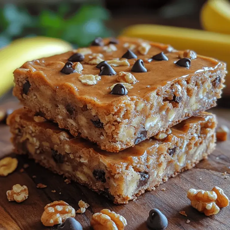 Ripe bananas are the star of the Nutty Banana Bliss Bars, contributing natural sweetness, moisture, and a host of essential vitamins and minerals. Rich in potassium, bananas help regulate blood pressure and support heart health. They also provide vitamin C, which is crucial for immune function, and vitamin B6, which plays a key role in brain health and metabolism. Additionally, the dietary fiber found in bananas aids digestion and helps keep you feeling full longer. Using ripe bananas, which are softer and sweeter, ensures that your bars have a moist texture and a delightful flavor, eliminating the need for added sugars.