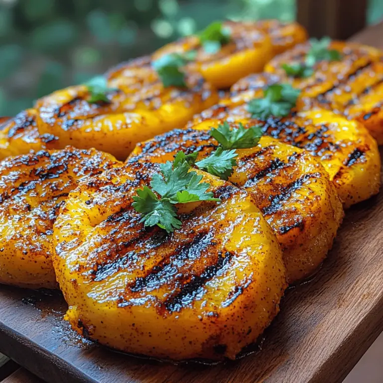 Welcome to the world of tantalizing flavors with our recipe for Fiery Tropical Bliss: Spicy Grilled Pineapple Rings! This delightful dish combines the natural sweetness of fresh pineapple with a kick of heat, creating a unique and mouthwatering experience that is sure to impress. Imagine biting into a perfectly grilled pineapple ring, its caramelized edges offering a sweet contrast to the spicy seasoning. This recipe not only highlights the beautiful marriage of sweet and spicy but also showcases how versatile grilled pineapple can be in elevating various dishes.