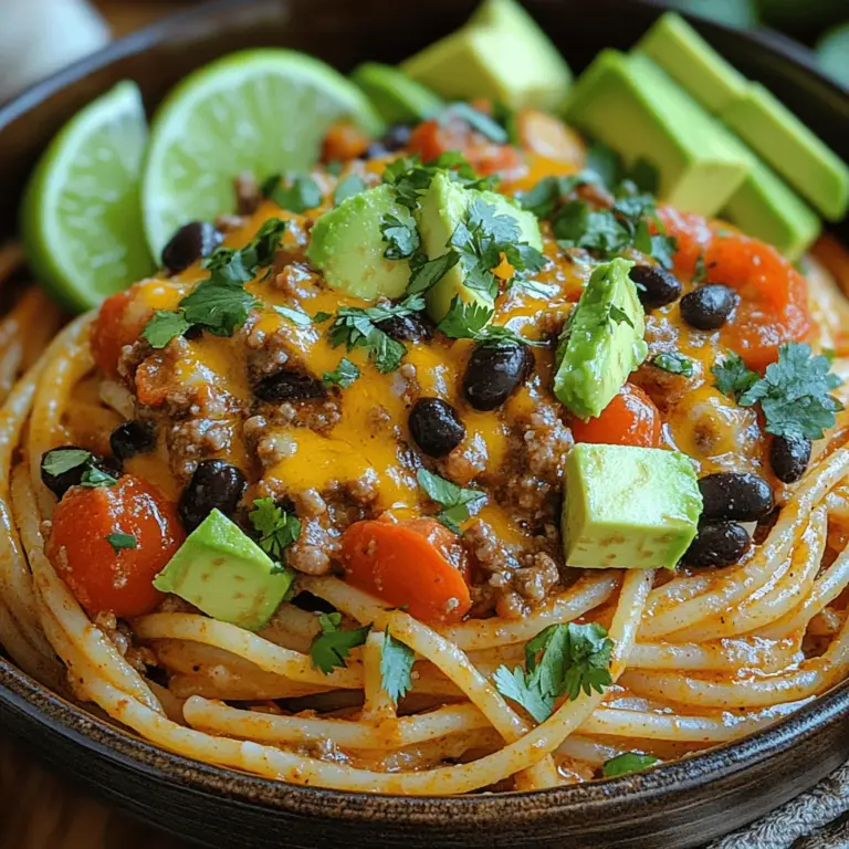 In the fast-paced world we live in, comfort food that is both delicious and easy to prepare is a treasure. One-Pot Taco Spaghetti combines the bold flavors of tacos with the comforting texture of spaghetti, all while being made in a single pot. This recipe is perfect for busy weeknights, offering a delightful fusion of Italian and Mexican cuisines that can be on your table in just 30 minutes. Imagine the aromatic spices of taco seasonings mingling with the creamy richness of melted cheese and the satisfying chew of perfectly cooked spaghetti. It’s a dish that appeals to both the palate and the practicality of a modern kitchen.