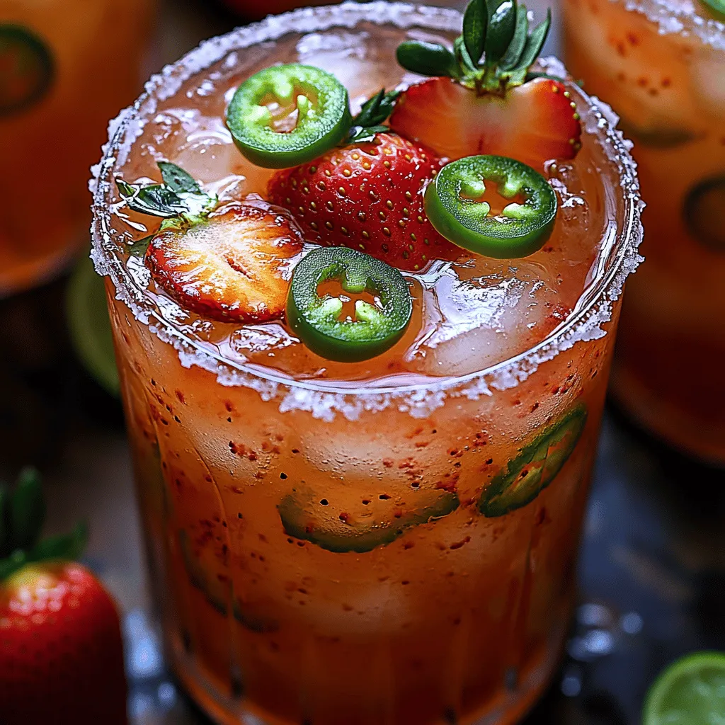 What sets the Spicy Strawberry Bliss Margarita apart from your traditional margarita is its incredible flavor fusion. The strawberries bring a natural sweetness and a pop of color that is visually appealing, while the jalapeños introduce a surprising yet delightful heat. This unexpected combination creates a refreshing drink that excites the palate—perfect for those who enjoy a little spice in their life.