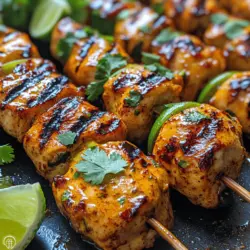 Embark on a culinary journey to Thailand with our Sizzling Thai Chicken Skewers, a dish that encapsulates the vibrant and aromatic flavors characteristic of Thai cuisine. This recipe is not only perfect for summer barbecues but also makes for an impressive dish for intimate dinners or gatherings. The beauty of these skewers lies in their tender chicken, marinated in a rich blend of coconut milk, essential spices, and fresh herbs that impart a unique taste experience.