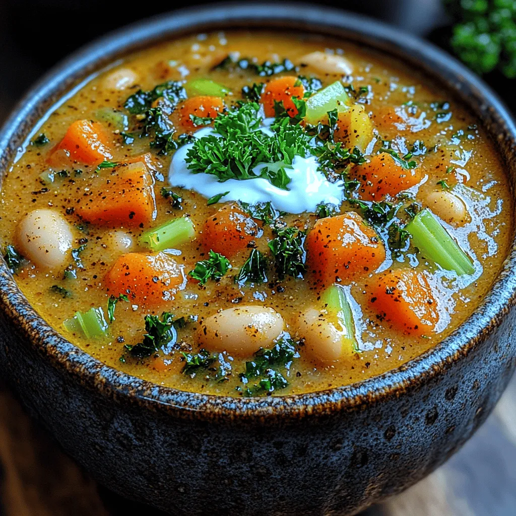As the seasons change and the temperatures drop, there's nothing quite as comforting as a warm bowl of soup. Enter the <strong>Creamy White Bean and Kale Soup</strong>—a dish that not only warms your soul but also nourishes your body. This delightful soup brings together the creamy richness of white beans and the vibrant goodness of kale, creating a meal that is both satisfying and wholesome. Whether you’re enjoying it on a chilly evening, serving it at a family gathering, or preparing a quick weeknight dinner, this soup is sure to impress.” /></p>
</p>
<h3>Broth and Beans: The Importance of Simmering for Flavor Development and Texture</h3>
</p>
<p>Once you have your aromatics sautéed to perfection, it’s time to introduce the broth and beans. Use a quality vegetable broth as your base; this will not only imbue the soup with rich flavor but also enhance the dish’s overall nutritional profile. When you add the broth, make sure to bring it to a gentle simmer. This step is crucial, as simmering allows the flavors to meld beautifully, creating a complex and satisfying depth that is essential in a soup.</p>
</p>
<p>After adding the broth, it’s time to incorporate the white beans. Canned white beans, such as cannellini or navy beans, are excellent choices because they don’t require pre-soaking or extensive cooking. If you’re using dried beans, ensure they are cooked until tender before adding them to the pot. As the soup simmers, the beans will soften further, absorbing the surrounding flavors and contributing to a creamy texture that is characteristic of this soup.</p>
</p>
<p>Let the mixture simmer for at least 15-20 minutes. This waiting time allows the herbs and spices to infuse the broth, creating a harmonious flavor profile. A gentle simmer ensures that the beans maintain their shape while becoming tender enough to blend seamlessly into the soup.</p>
</p>
<h3>Adding Kale: How to Know When the Kale is Perfectly Cooked to Maintain Nutrients</h3>
</p>
<p>Kale is not only a superfood packed with nutrients, but it also adds a delightful texture and color to your creamy soup. After the beans have simmered, it’s time to add the kale. First, wash the leaves thoroughly to remove any residual dirt or grit. Trim the tough stems and tear the leaves into bite-sized pieces.</p>
</p>
<p>Add the kale to the simmering soup and stir gently. One of the keys to cooking kale is not to overdo it. Cook the kale just until it becomes vibrant and tender, which usually takes about 5-7 minutes. If you cook it too long, you risk losing some of its nutrients and vibrant color. The perfect kale will be bright green and tender but still have a bit of a bite, adding texture to your creamy soup.</p>
</p>
<h3>Blending Techniques: Differences Between Using an Immersion Blender and a Traditional Blender</h3>
</p>
<p>Once the kale is perfectly cooked, it’s time to achieve that creamy texture that makes this soup so special. You have two primary blending options: an immersion blender or a traditional blender.</p>
</p>
<p>An <strong>immersion blender</strong> is a handheld device that you can use directly in the pot. This method is incredibly convenient, as it minimizes cleanup and allows you to control the texture more precisely. Simply insert the immersion blender into the soup and blend until you reach your desired consistency. This method is perfect if you want to retain some chunks of beans and kale for added texture.</p>
</p>
<p>On the other hand, a <strong>traditional blender</strong> provides a smooth and creamy result, ideal for those who prefer a completely blended soup. If using this method, allow the soup to cool slightly before transferring it to the blender in batches to avoid splatters. Blend on high until smooth, then return it to the pot and stir to combine.</p>
</p>
<p>Regardless of your blending choice, always taste your soup after blending to ensure the flavor is just right.</p>
</p>
<h3>Final Touches: The Importance of Adding Coconut Milk and Adjusting Seasoning for a Balanced Flavor Profile</h3>
</p>
<p>To elevate the flavors of your creamy white bean and kale soup, add a can of full-fat coconut milk. This ingredient enhances the creaminess, providing a rich, velvety texture while balancing the earthiness of the beans and the slight bitterness of the kale. Stir the coconut milk into the blended soup and allow it to warm through.</p>
</p>
<p>Now, it’s time to adjust the seasoning. Start with salt and pepper, adding them to taste. Consider additional flavor enhancers like a splash of lemon juice or a pinch of red pepper flakes for a touch of heat. These additions will round out the flavor, making each spoonful a delightful experience.</p>
</p>
<h3>Nutritional Benefits of Creamy White Bean and Kale Soup</h3>
</p>
<p>This creamy white bean and kale soup is not just delicious; it is also packed with nutritional benefits.</p>
</p>
<p>– <strong>High Fiber Content</strong>: Both white beans and kale are excellent sources of dietary fiber. Fiber is essential for digestive health, helping to regulate bowel movements and prevent constipation. A high-fiber diet can also help maintain a healthy weight and lower the risk of chronic diseases.</p>
</p>
<p>– <strong>Low-Calorie, Nutrient-Dense Meal Option</strong>: This soup is low in calories yet high in nutrients. It provides a filling meal without excess calories, making it ideal for those watching their weight. The combination of beans and kale ensures you’re getting essential vitamins and minerals without compromising your dietary goals.</p>
</p>
<p>– <strong>Plant-Based Nutrition</strong>: In an age where plant-based diets are gaining popularity, this soup stands out as a wholesome option. Plant-based nutrition is linked to numerous health benefits, including lower risks of heart disease, high blood pressure, and diabetes.</p>
</p>
<p>– <strong>Source of Protein and Healthy Fats</strong>: White beans are an excellent plant-based protein source, making this soup a satisfying option for vegetarians and vegans. The addition of coconut milk provides healthy fats, contributing to satiety and flavor without the need for dairy.</p>
</p>
<h3>Pairing Suggestions</h3>
</p>
<p>To complement your creamy white bean and kale soup, consider serving it with a few simple sides.</p>
</p>
<p>– <strong>Crusty Bread</strong>: A warm, crusty baguette or sourdough loaf is perfect for dipping into the soup. The contrasting textures elevate the meal, making it more enjoyable and fulfilling.</p>
</p>
<p>– <strong>Salads</strong>: A light, refreshing salad can balance the richness of the soup. Consider a simple arugula salad drizzled with lemon vinaigrette or a classic Caesar salad for a bit of crunch.</p>
</p>
<p>Additionally, for beverage pairings, a crisp white wine such as Sauvignon Blanc or a light-bodied red like Pinot Noir can enhance the dining experience. If you prefer non-alcoholic options, sparkling water with a hint of lemon or herbal tea can also be fantastic choices.</p>
</p>
<h3>Serving and Storage Tips</h3>
</p>
<p>When serving your creamy white bean and kale soup, consider the presentation. Ladle the soup into bowls and drizzle with a little coconut milk or olive oil for a touch of elegance. You can also sprinkle fresh herbs or nutritional yeast on top for added flavor and visual appeal.</p>
</p>
<p>For storing leftovers, allow the soup to cool completely before transferring it to an airtight container. This will help maintain its freshness and flavor. The soup can be stored in the refrigerator for up to 5 days or frozen for up to 3 months.</p>
</p>
<p>When reheating, do so gently on the stovetop over low heat, stirring occasionally. If the soup thickens in the refrigerator or freezer, simply add a splash of vegetable broth or water to bring it back to your desired consistency.</p>
</p>
<h3>Conclusion</h3>
</p>
<p>Creamy white bean and kale soup is a versatile and healthful dish that can easily become a staple in your kitchen. With its rich flavors, robust nutrition, and easy preparation, this soup is perfect for a cozy weeknight meal or a gathering with friends and family.</p>
</p>
<p>Encouraging readers to try this recipe not only provides a comforting meal option but also promotes a plant-based lifestyle that is beneficial for both health and the environment. Dive into this nourishing bowl of goodness, and enjoy the wonderful flavors and textures that make it a standout dish!</p>
</div>
