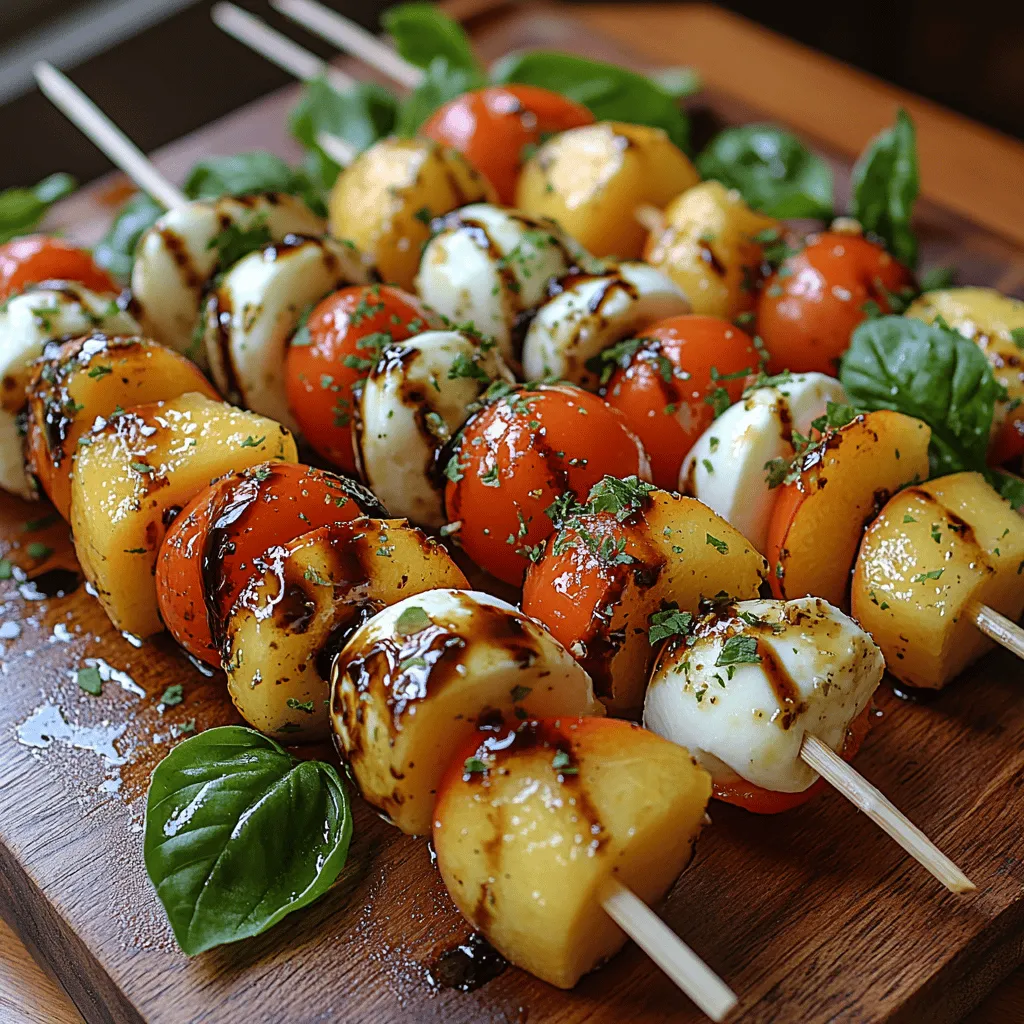 As the summer sun shines brightly and the days grow longer, our culinary cravings shift toward lighter, fresher fare that celebrates the vibrant bounty of seasonal produce. Summer salads and appetizers become the stars of our dining tables, offering a delightful way to appreciate the flavors of the season. Among the myriad of options, Peach Caprese Salad Skewers stand out, providing a refreshing twist on the classic Caprese salad. This innovative dish artfully combines the juicy sweetness of ripe peaches with the creamy richness of fresh mozzarella and the bright acidity of cherry tomatoes, all elevated by aromatic basil and a drizzle of balsamic glaze. Perfect for warm-weather gatherings, these skewers not only tantalize the taste buds but also create a visual feast with their vibrant colors.