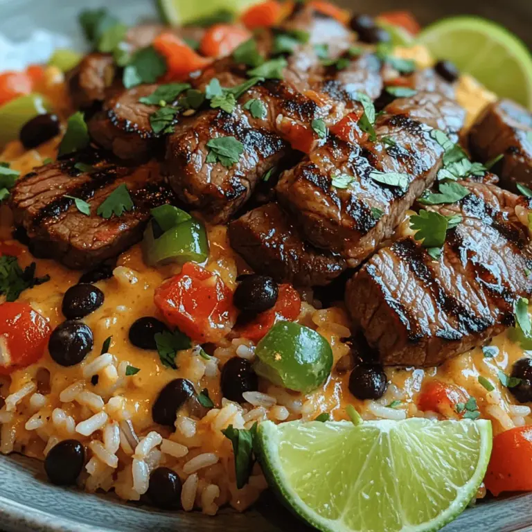 Welcome to the culinary adventure of creating a dish that is not only delicious but also a feast for the senses—Sizzling Steak & Queso Rice Delight. This vibrant and hearty meal combines perfectly seared flank steak, creamy queso blanco, and seasoned rice, resulting in a dish that is both satisfying and flavorful. Whether you’re preparing a weeknight dinner for your family or showcasing your cooking skills for friends, this recipe promises to impress with its rich textures and delightful flavors.