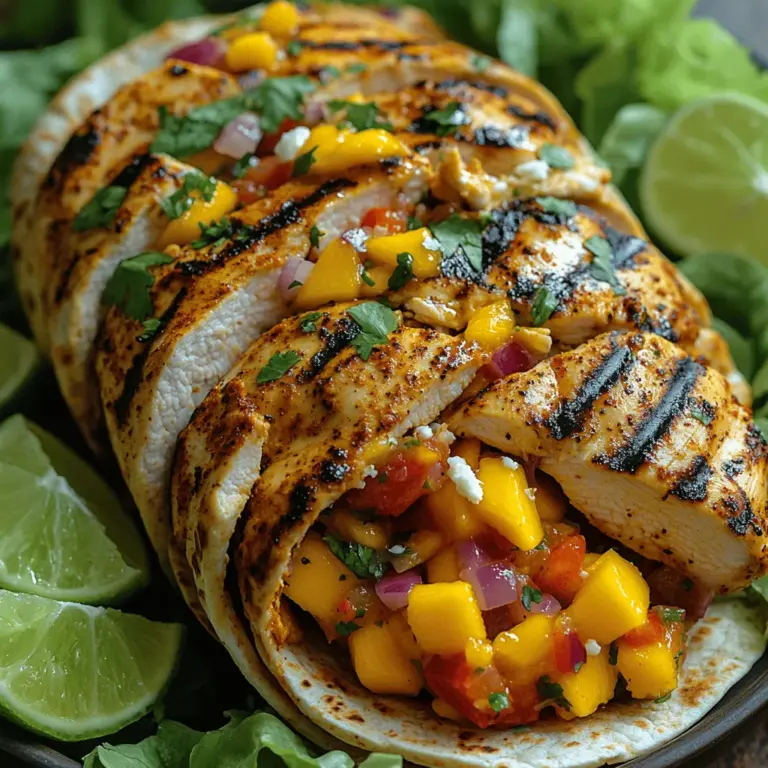 The Grilled Chicken Mango Salsa Wrap is more than just a meal; it’s a vibrant fusion of flavors that brings together the smoky goodness of grilled chicken and the refreshing sweetness of mango salsa. This delightful wrap is perfect for a quick lunch or a light dinner, making it a favorite among health-conscious food enthusiasts and busy professionals alike. Each bite offers a tantalizing symphony of textures and tastes, ensuring that your palate is treated to something special.