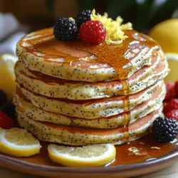 Imagine waking up to the tantalizing aroma of freshly made pancakes wafting through your kitchen, the sun streaming in as you prepare to savor a delightful breakfast. Zesty lemon poppy seed pancakes are a perfect way to start your day, offering a refreshing twist on the traditional pancake. With their bright citrus flavor and delightful crunch from the poppy seeds, these pancakes are not only a feast for the palate but also a visual delight. The inviting golden-brown color, speckled with tiny black seeds, immediately makes them a standout on any breakfast table.