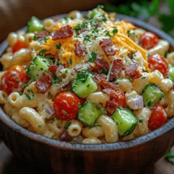 Macaroni salad has long been a staple side dish at picnics, barbecues, and family gatherings, known for its delightful balance of flavors and textures. It’s a comforting dish that appeals to both kids and adults, making it an ideal companion for grilled meats or a simple standalone meal. What sets this recipe apart is the addition of creamy ranch dressing and crispy bacon, transforming the traditional macaroni salad into a rich and flavorful experience. The creamy ranch dressing adds a zesty kick, while the crispy bacon provides a satisfying crunch, creating a dish that’s both indulgent and refreshing.
