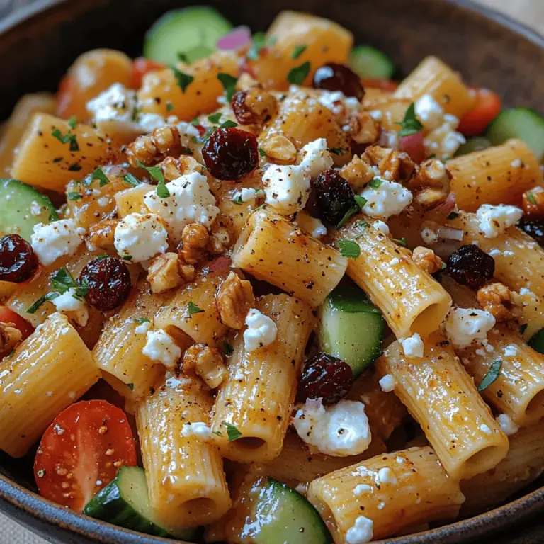 Creating the perfect Feta & Cranberry Rigatoni Salad starts with understanding the role each ingredient plays in the overall flavor profile and nutritional value of the dish. This salad is a medley of robust flavors, each contributing its own unique touch to the ensemble.
