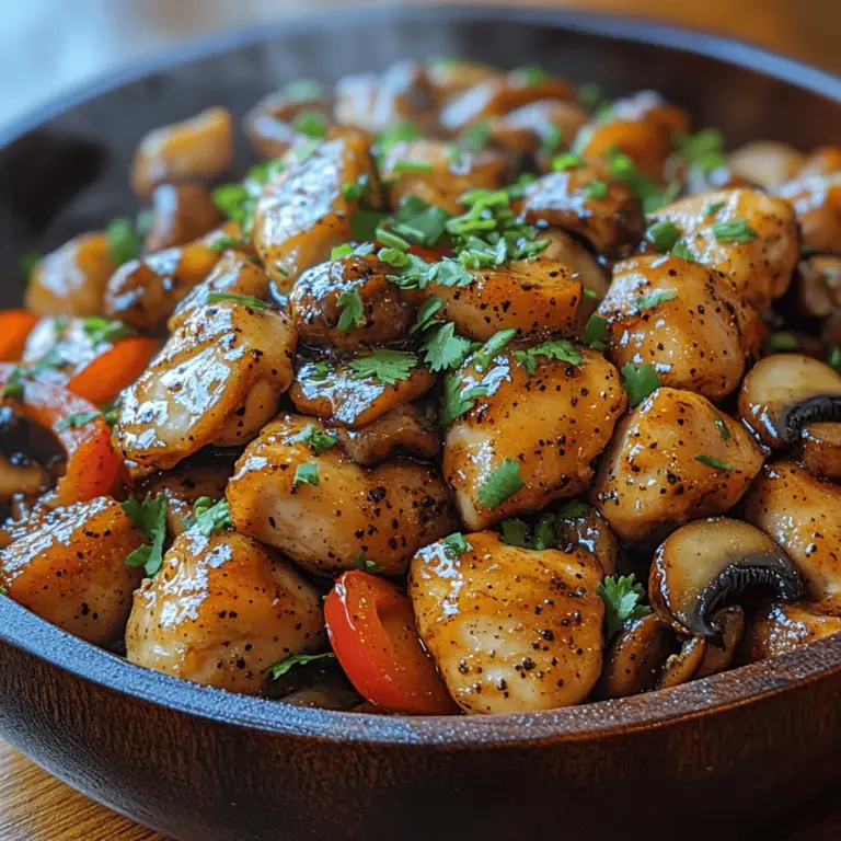 If you're on the hunt for a dish that harmoniously blends savory flavors with a hint of earthiness, look no further than Savory Black Pepper Chicken with Umami Mushrooms. This recipe is not just a meal; it's an experience that tantalizes your taste buds with a delightful fusion of textures and flavors. The dish is built around tender chicken thighs, a perfect canvas for the robust spiciness of black pepper and the rich umami profile provided by a medley of mixed mushrooms.