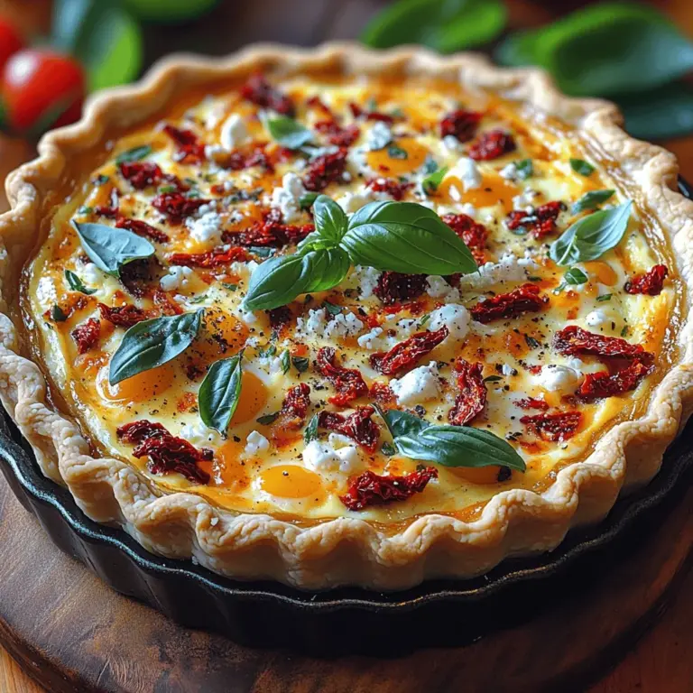 Quiche, a classic dish that hails from France, is renowned for its versatility and ability to cater to a wide array of tastes and preferences. Whether enjoyed at a leisurely brunch, served as a light lunch, or presented as a sophisticated dinner option, quiche stands out for its rich, custard-like filling nestled within a flaky crust. Among the many variations of this beloved dish, the Savory Sun-Dried Tomato Quiche is a favorite for its unique blend of flavors that dance on the palate, making it an exquisite choice for any occasion.