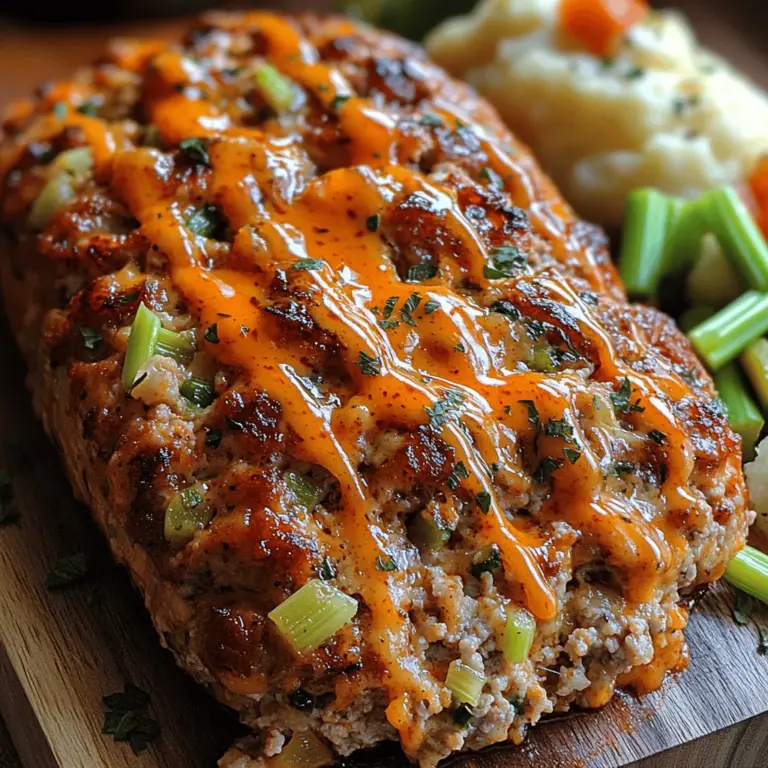 Meatloaf has long been celebrated as a quintessential comfort food, often evoking memories of family gatherings and cozy dinners. This dish, traditionally made with ground beef, is renowned for its hearty nature and versatility. However, in recent years, a growing emphasis on healthier eating has led to creative adaptations of this classic recipe. Enter the Kickin' Buffalo Turkey Bliss Meatloaf—a delightful fusion of traditional meatloaf and the bold, spicy flavors of buffalo sauce. This innovative recipe not only satisfies cravings for rich and savory comfort food but also aligns with modern nutritional trends by incorporating ground turkey as a lean protein option.