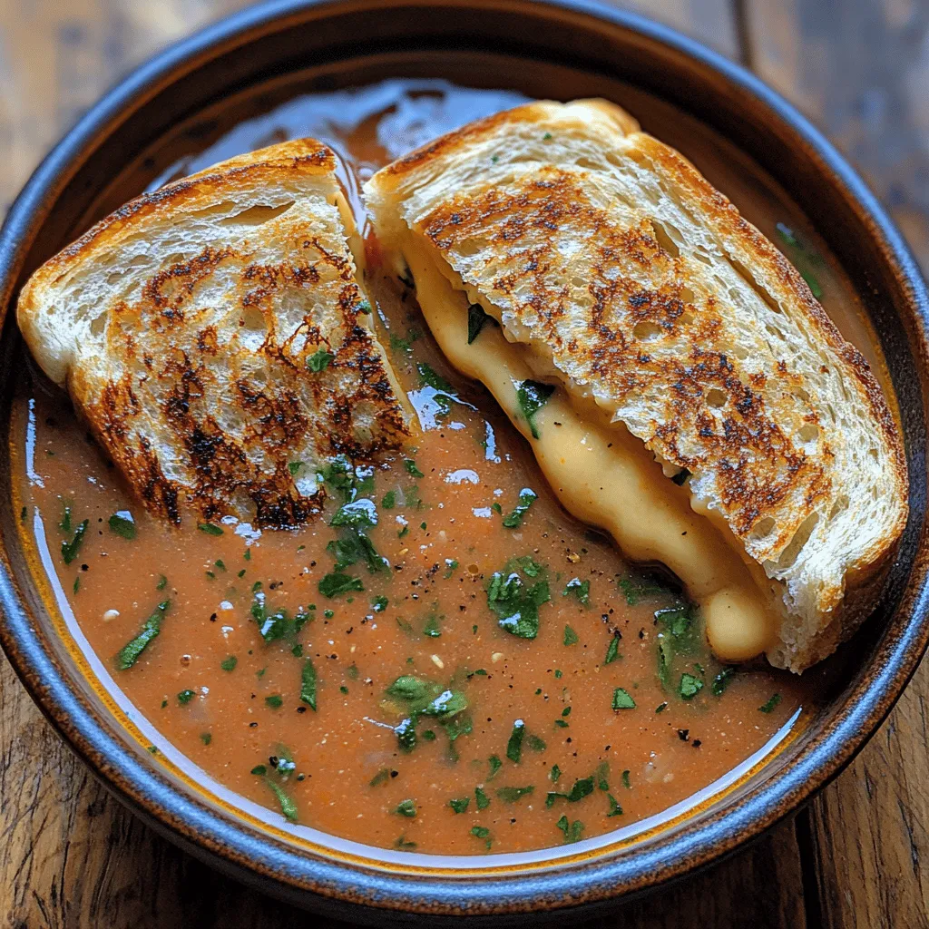 There's something undeniably comforting about a warm bowl of soup on a chilly evening, and the Velvety Tomato Basil Bliss Soup with Crunchy Grilled Cheese Dippers embodies that cozy feeling perfectly. This delightful dish marries the rich, creamy essence of tomato basil soup with the satisfying crunch of grilled cheese dippers, creating a culinary experience that dances across the palate. Whether you're seeking a heartwarming meal for a family gathering or a simple yet indulgent dinner for one, this recipe promises to deliver a burst of flavor and nostalgia with every spoonful.