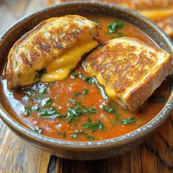 Velvety Tomato Basil Bliss Soup with Crunchy Grilled Cheese Dippers