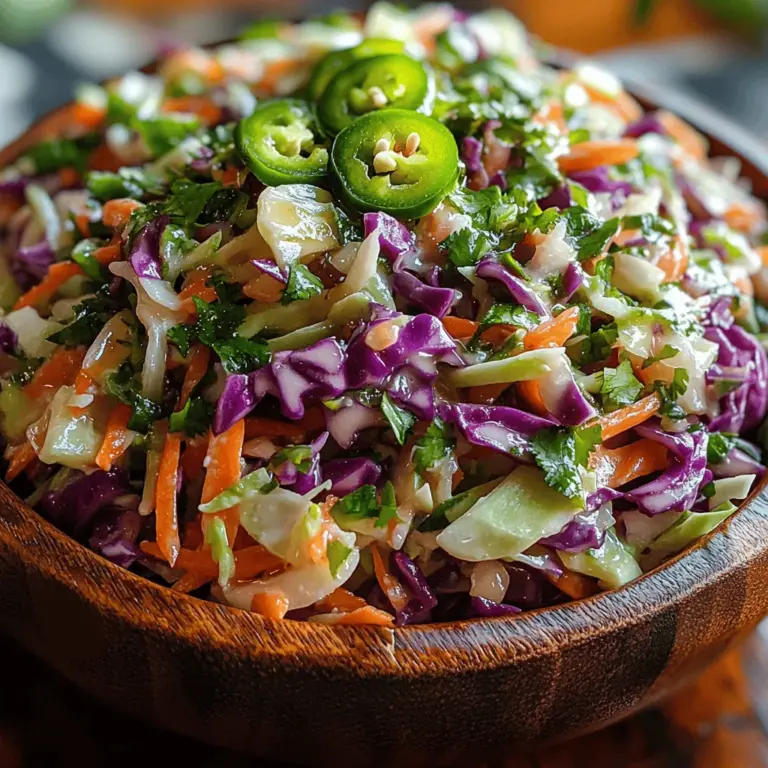 Crisp, vibrant, and bursting with flavor, Zesty Cilantro Lime Crunch Slaw is more than just a side dish; it's a celebration of fresh ingredients and bold tastes. This slaw has its roots in classic coleslaw, which has been a staple in American cuisine for centuries, often served at barbecues, picnics, and family gatherings. However, this recipe elevates the traditional slaw by incorporating zesty lime, fresh cilantro, and a delightful crunch that makes it a perfect accompaniment to any meal, particularly grilled dishes and tacos.