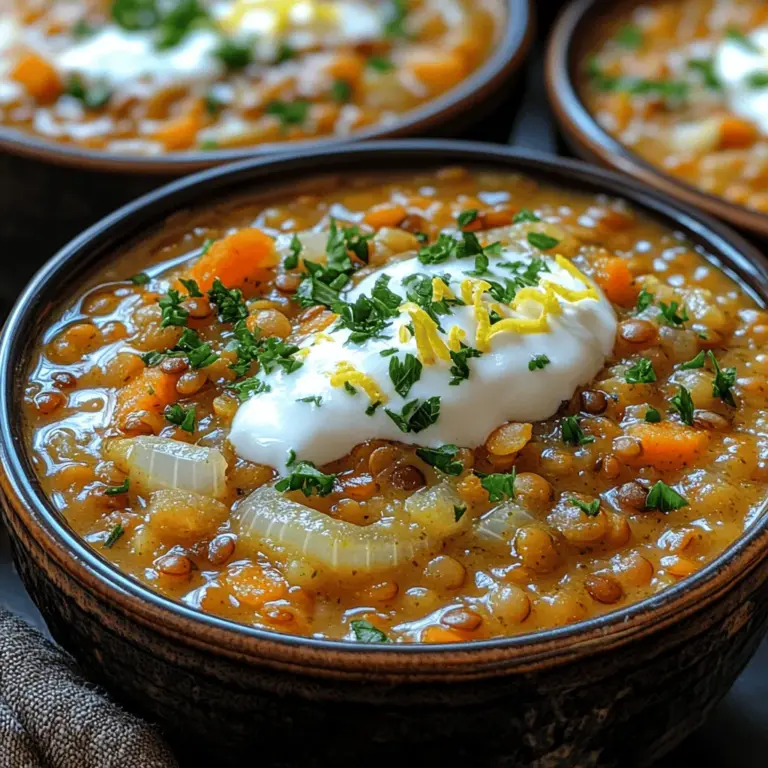 In the world of comfort food, few dishes are as satisfying and nourishing as a warm bowl of soup. This Creamy Garlic Lentil Soup combines the earthy richness of lentils with the aromatic flavors of garlic and spices, creating a dish that is not only delicious but also packed with nutrition. As the temperatures drop and the days become shorter, there’s nothing quite like curling up with a steaming bowl of this hearty soup. Ideal for both casual weeknight dinners and special gatherings, this recipe is a delightful way to incorporate plant-based ingredients into your diet. Let’s dive deeper into the wonderful world of this creamy, wholesome soup.